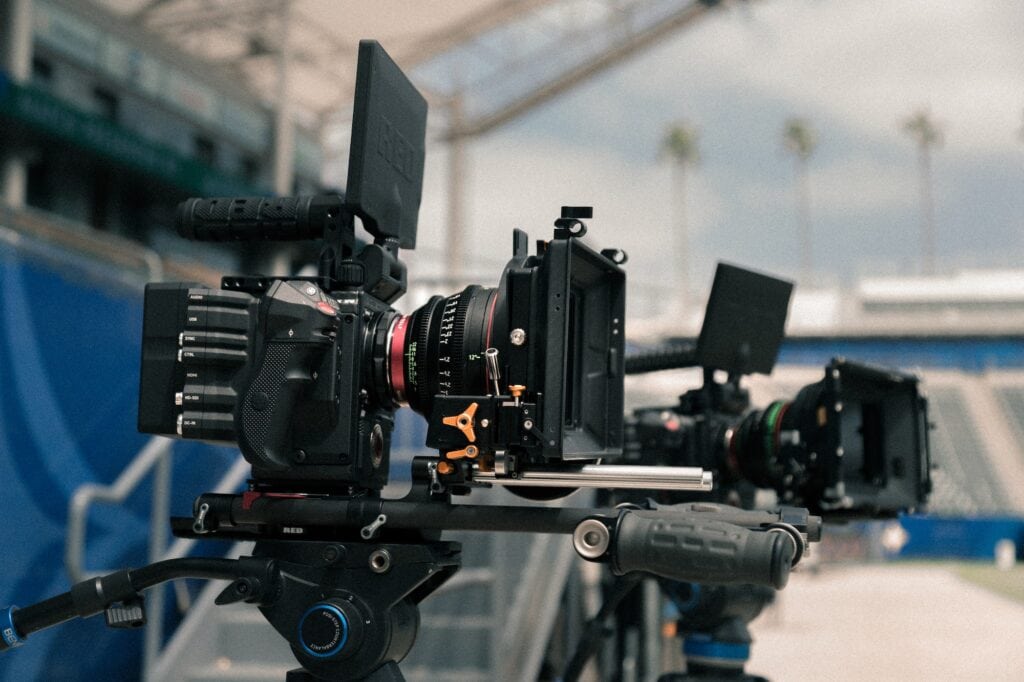 shallow focus photography of video camera
